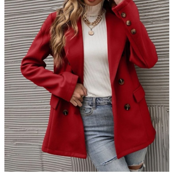 Classic Blue Double Breast Button Up Jacket Coat - Picture 5 of 14